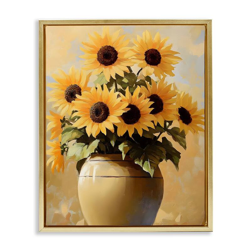 Stupell Sunflower Pot Still Life Framed Floater Canvas Wall Art Design By Franklyn Gregory - 25 x 31 - Gold