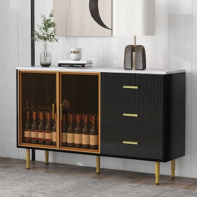 Luxury Storage Cabinet with Gold Metal Legs, Adjustable Shelves, and 3 Drawers