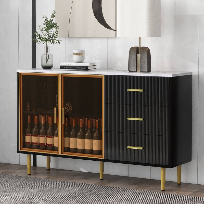 Nestfair Sideboard with Marble Sticker Tabletop and Gold Metal Legs
