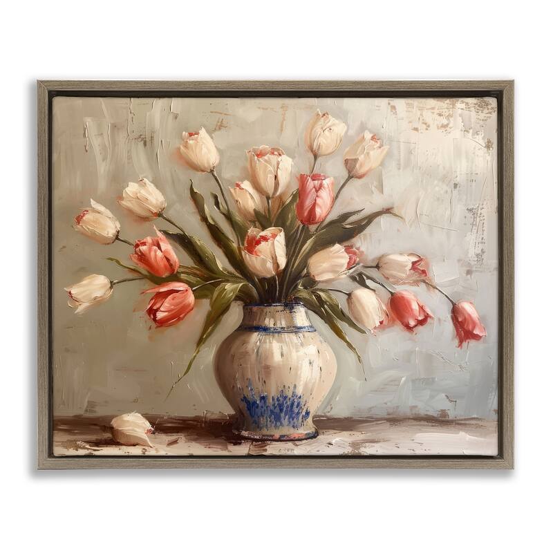 Stupell Quiet Spring Tulips Framed Floater Canvas Wall Art Design By Arlington Prints - 31 x 25 - Brown