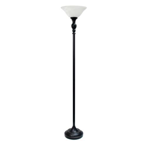 Floor Lamp with Marbleized White Glass Shade, Restoration Bronze and White