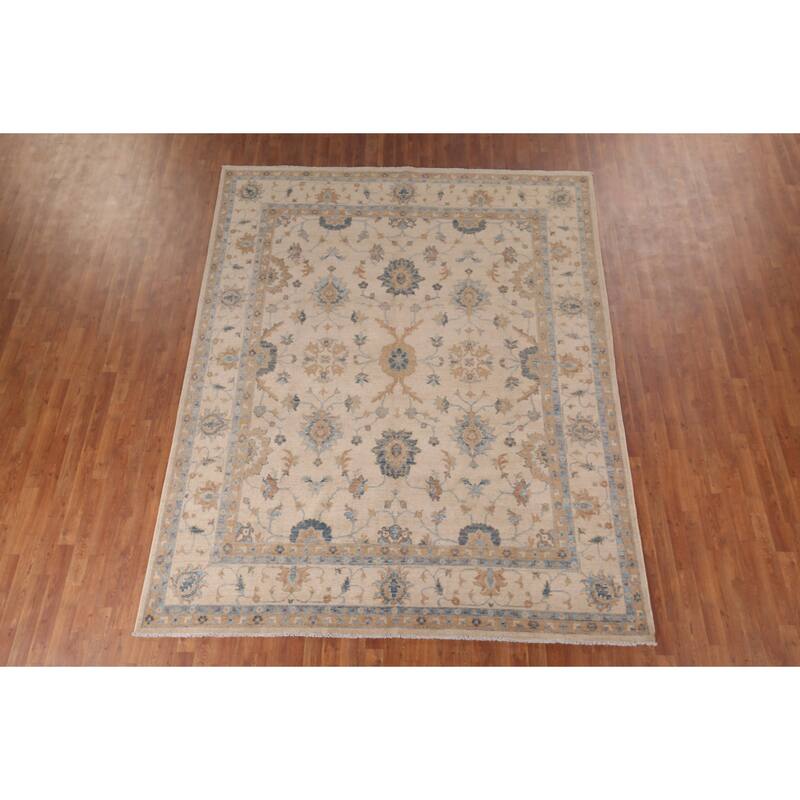 Hand Knotted Oriental 100% Wool Carpet Transitional All-Over Beige & Ivories Oushak Area Rug - 10' 0'' X 8' 0''
