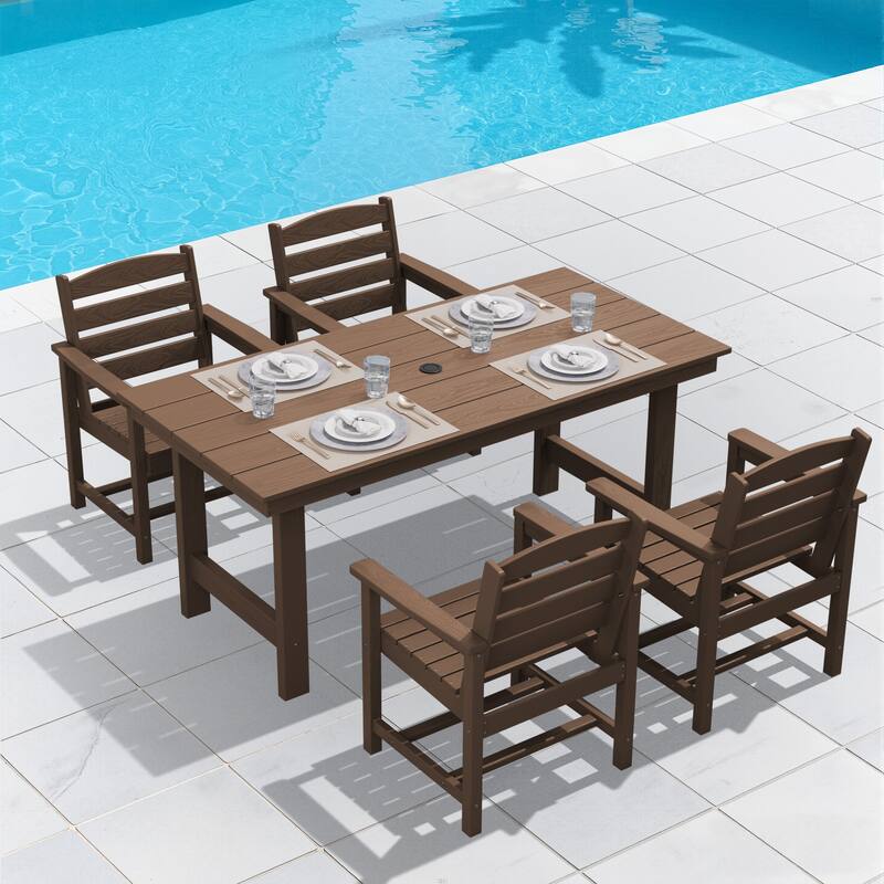 5-Piece HDPE Outdoor Dining Table Sets with Umbrella Hole - 1-Table 4-Chairs