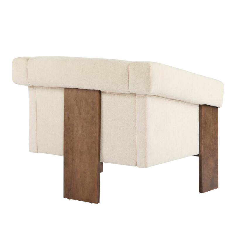 Fabric Upholstered Accent Chair, Ergonomic Single Sofa Side Chair, Lounge Reading Chair with Deep Cushions & Wooden Frame