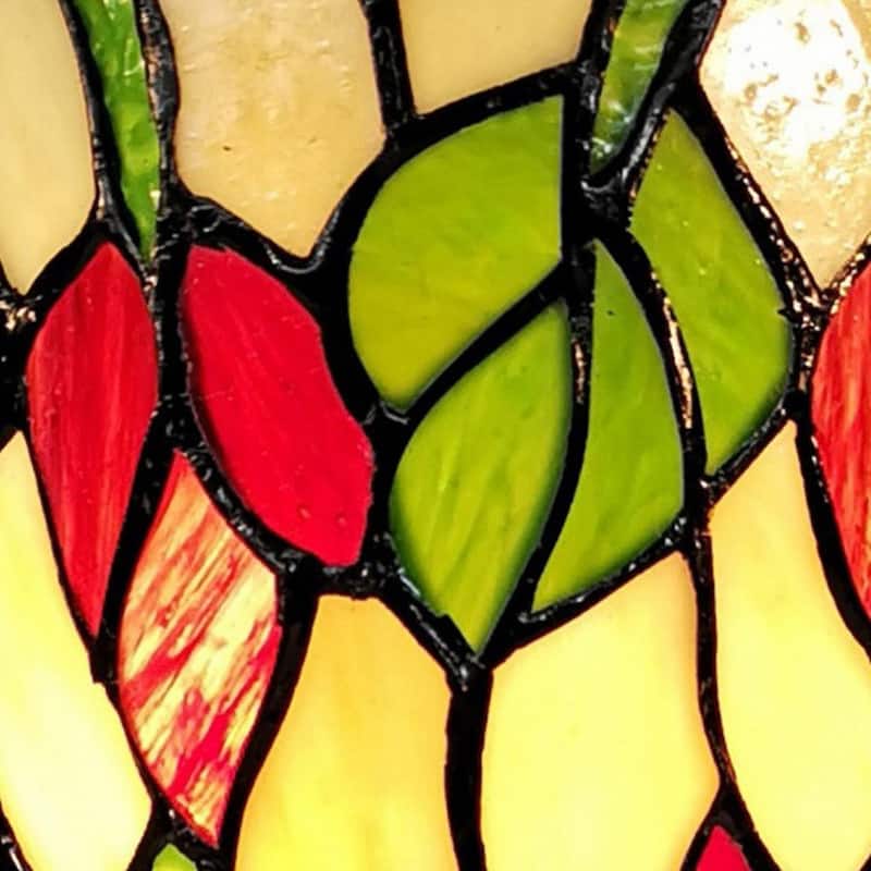 HomeRoots 14" Red Green and Black Floral Stained Glass Accent Lamp - 8