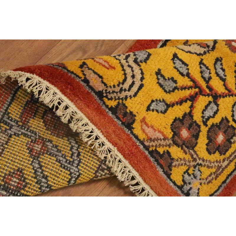 Hand Knotted Oriental 100% Wool Carpet Traditional Floral Oranges & Rust Ziegler Runner Rug - 8' 0'' X 2' 6''