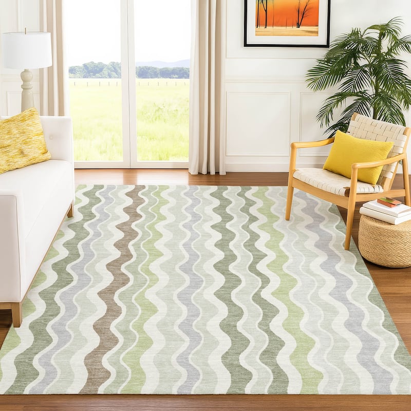 Machine Washable Indoor/ Outdoor Funky Stripe Chantille Rug