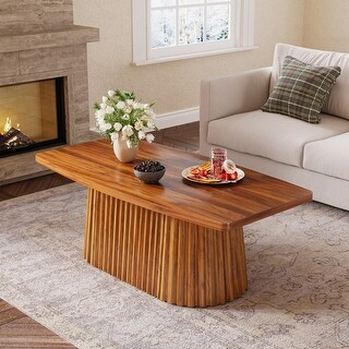 47.2" Coffee Table with Fluted Pedestal, Mid Century Modern Center ...