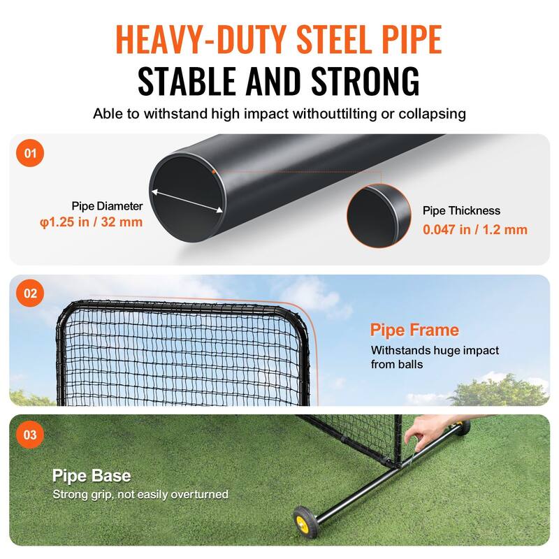 7 x 7 Feet Black Portable L Screen Softball Safety with Carry Bag and Wheel