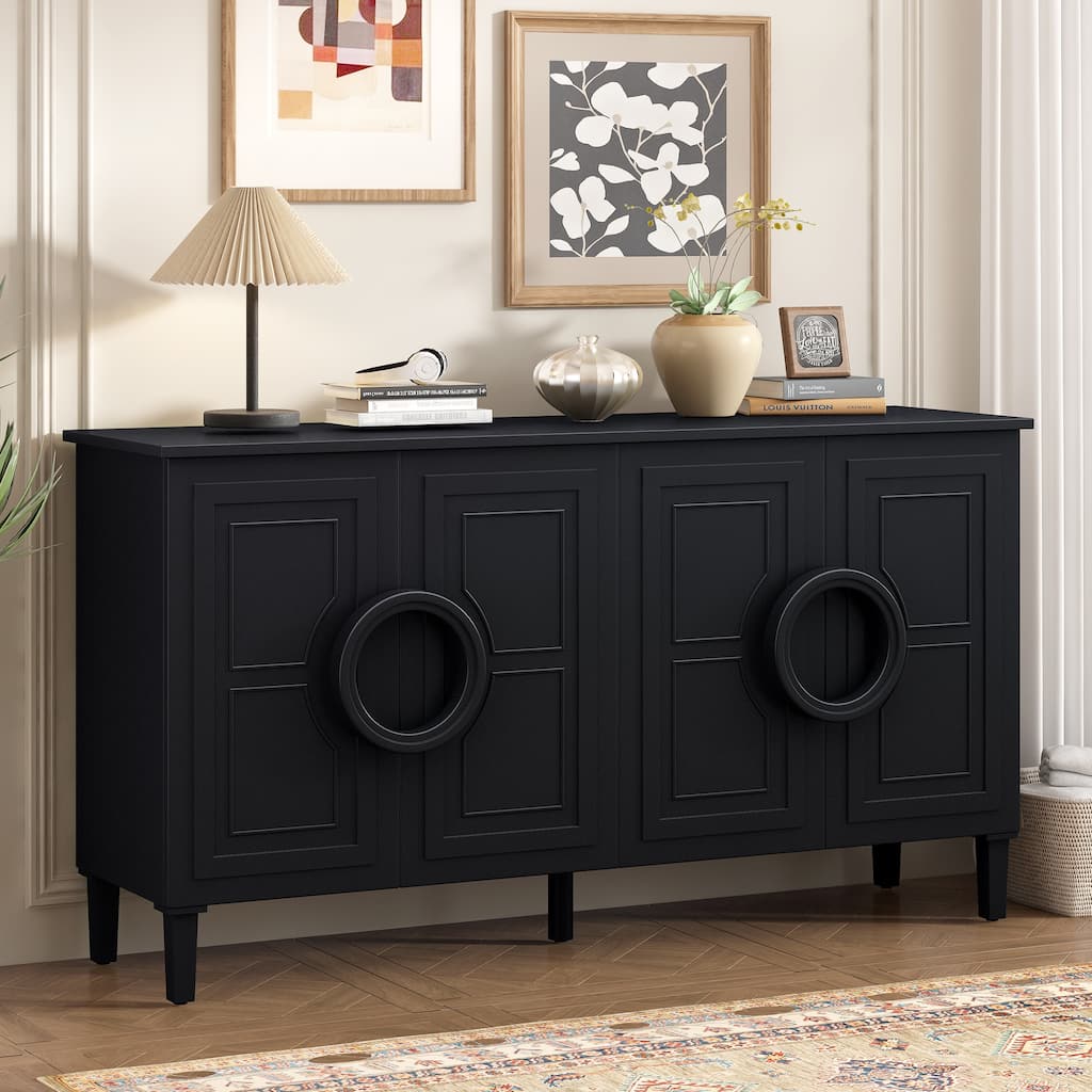 French-Style 4-Door Buffet Cabinet Sideboard with Round Handles, for Living Room, Entryway and Study