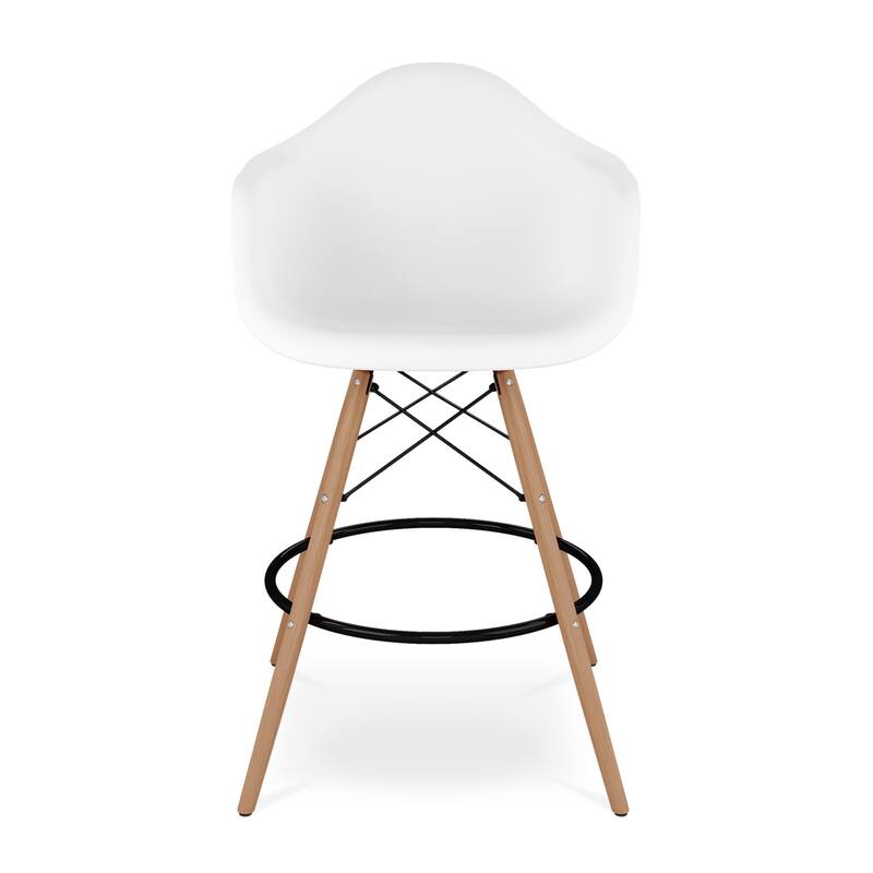 HomeRoots 28" White And Brown Heavy Duty Plastic And Solid Wood Low Back Counter Height Bar Chair
