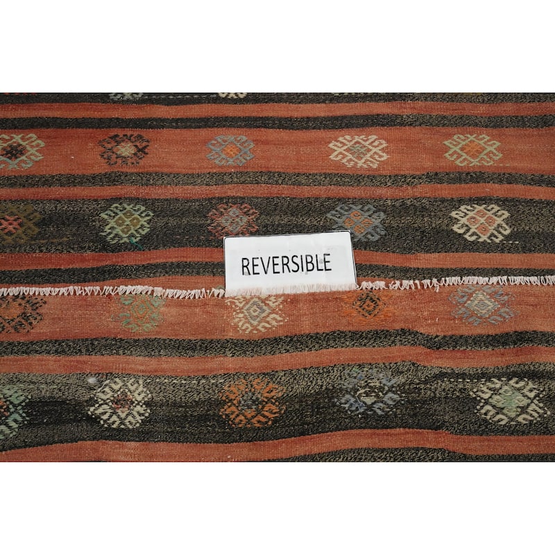Hand Woven Oriental 100% Wool Carpet Southwestern Tribal Oranges & Rust Kilim Area Rug - 11' 11'' X 6' 4''