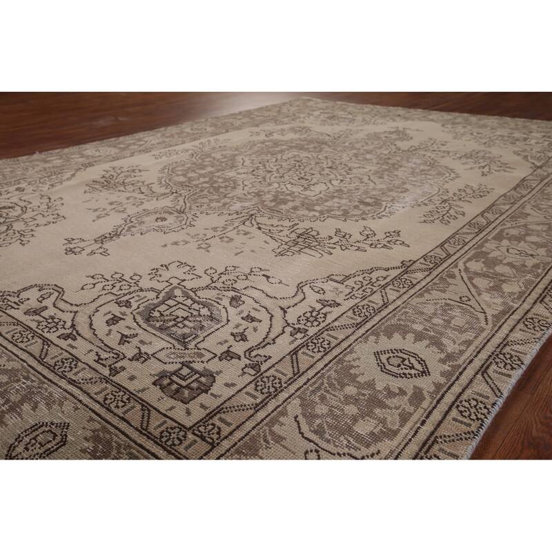 Distressed Tabriz Vintage Persian Rug Handmade Traditional Wool Carpet - 6'8" x 9'5"