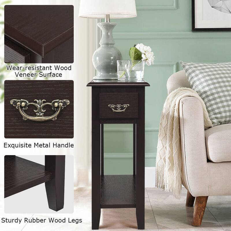 Gymax Set of 2 Nightstand 2 Tier End Bedside Sofa Side Table w/Drawer - See Details
