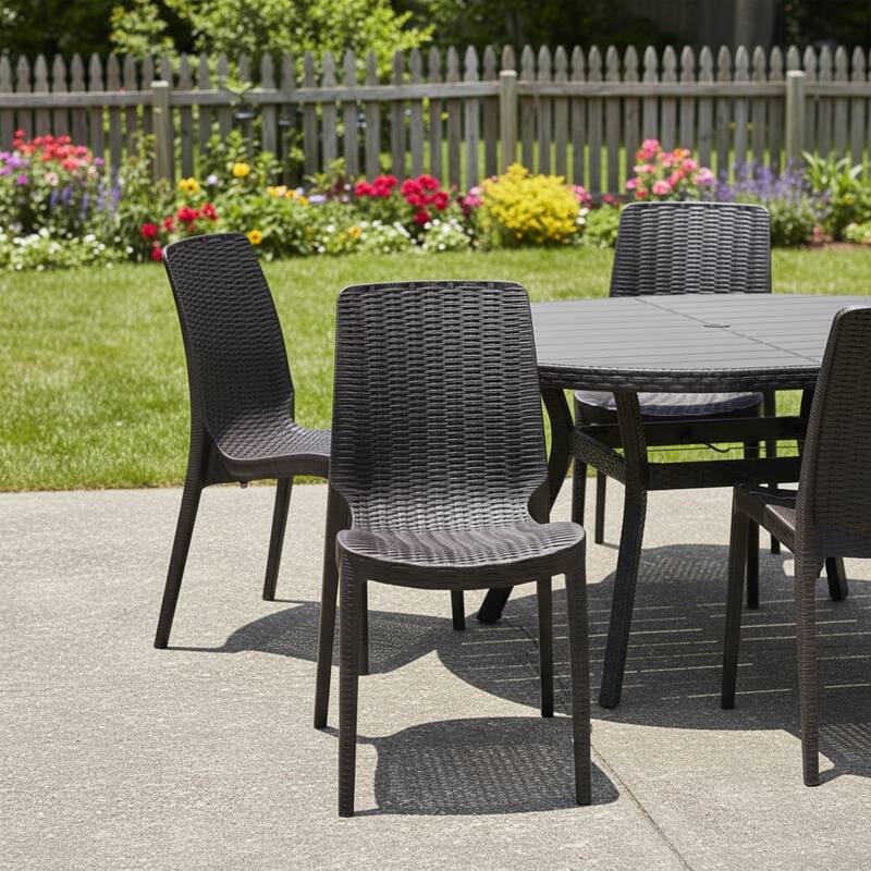 Set of Four Brown Heavy Duty Plastic Outdoor Stacking Dining Chairs - Brown
