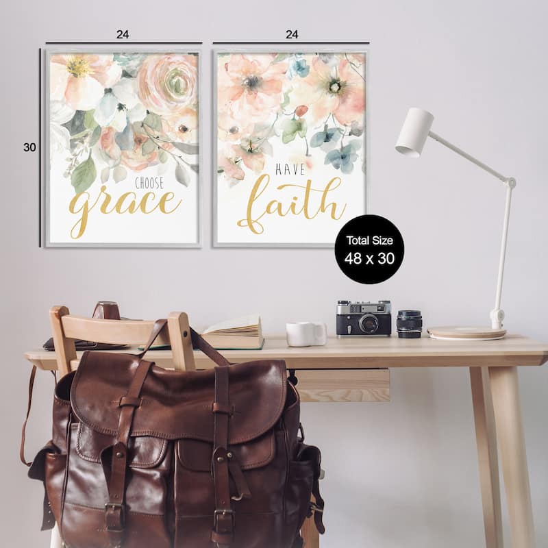 Stupell Spiritual Phrases on Florals Framed Giclee Art Design By Carol Robinson (Set of 2)