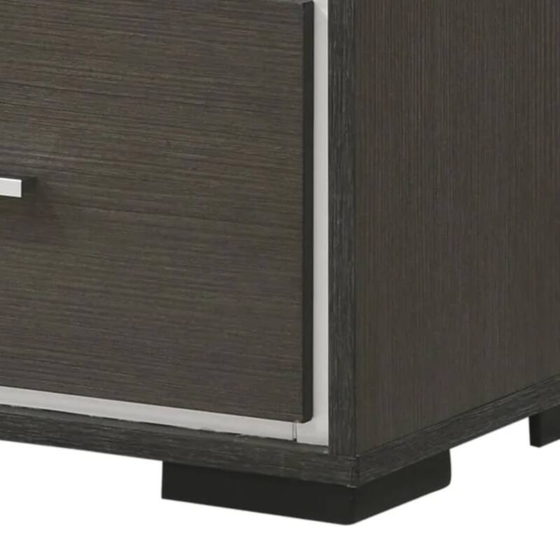 Hez Nightstand, 2 Drawers, Silver Trim, Modern Dark Brown Finish
