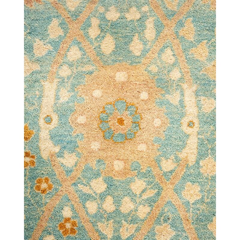 Overton Hand Knotted Wool Traditional Oriental Light Blue Area Rug - 6' x 9'