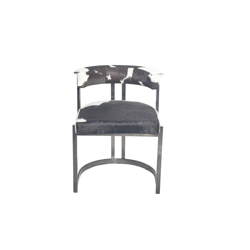 Black Stainless Steel Chair with Black and White Hairline Leather