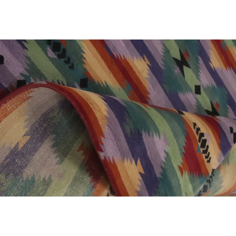 Hand-knotted Tribal Wool Multi-Colored Geometric Oriental Area Rug - 8' 10'' X 6' 1''