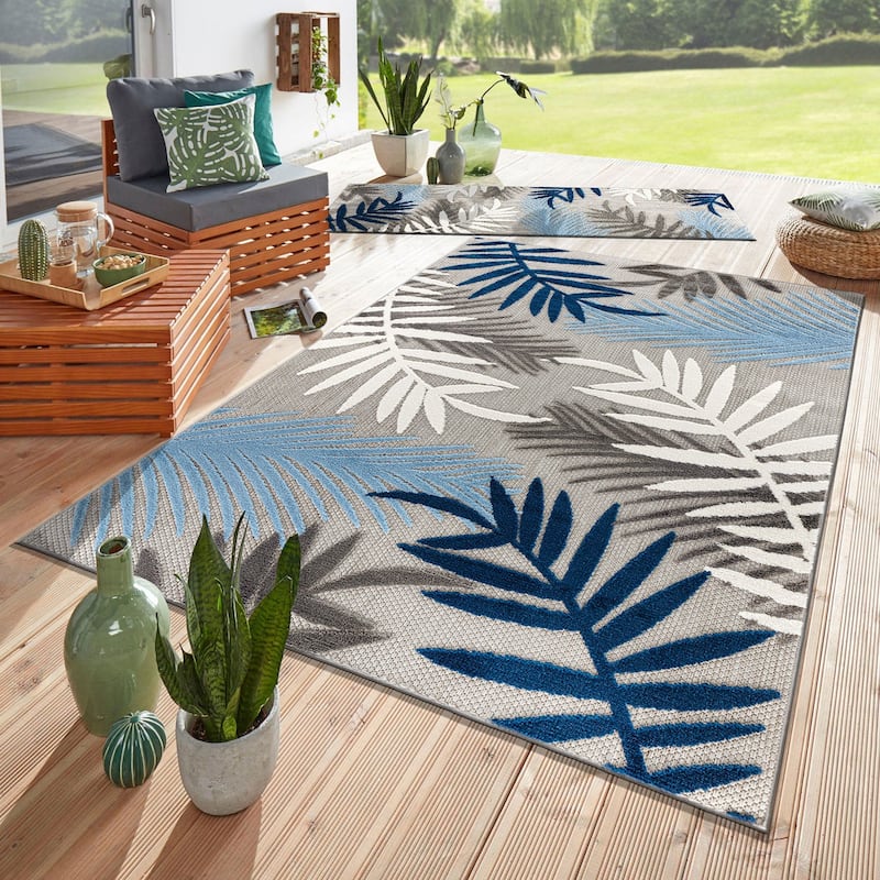Evora Palm Frond Indoor/Outdoor Area Rug - 12' X 15' - Blue