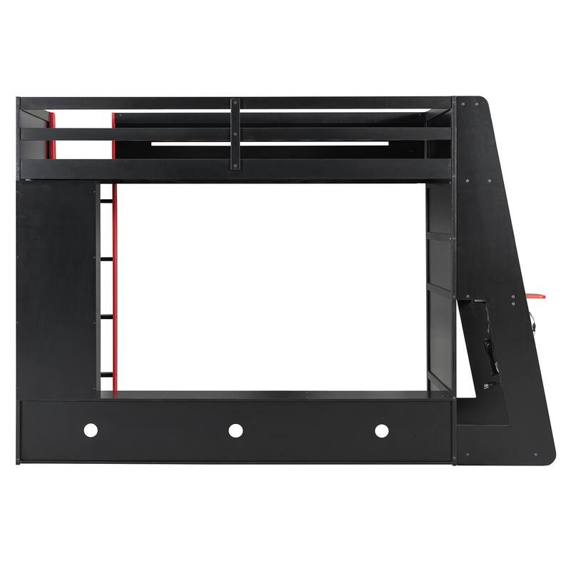 Esports Twin Loft Bed with Desk, Multi-storage Shelves and Light Strip