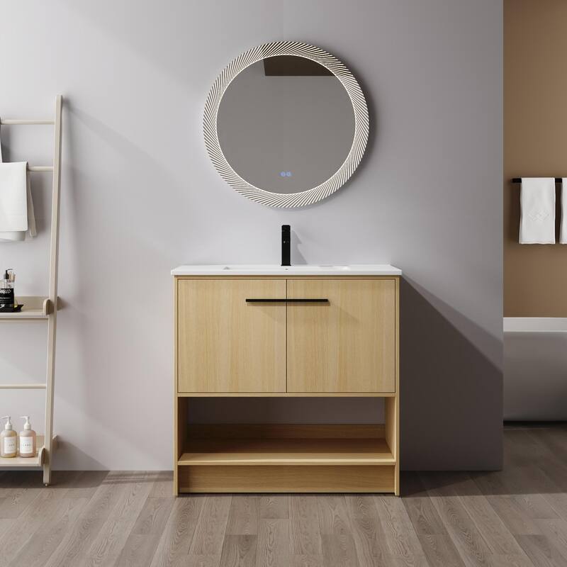 ARTCHIRLY 30/36 Inch Bathroom Vanity with Sink, Freestanding Bathroom Vanity with Soft Close Doors and Shelf - 36''W - Beige
