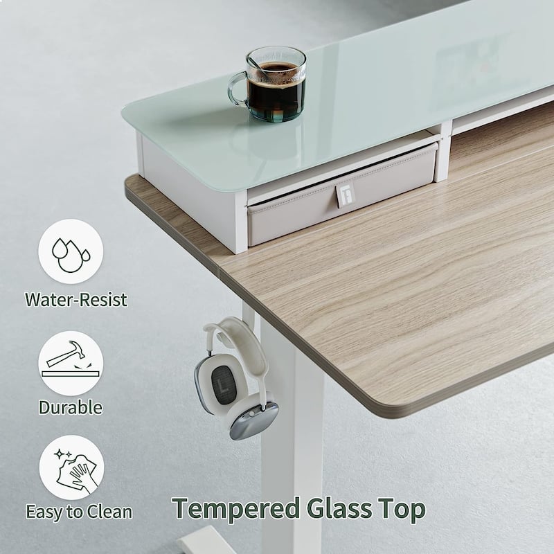FEZIBO/Home Office Furniture/Wood/Standing Desk With Glass Top/Desks