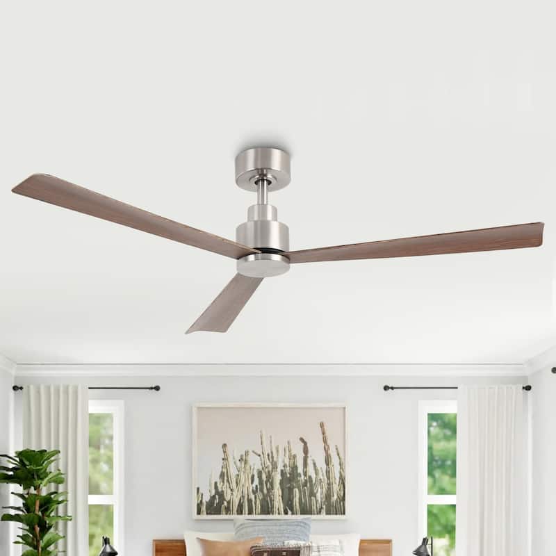 52" Matte Black Industrial Reversible DC Motor Ceiling Fan - 52" L x 52" W x 11.6" H - Brushed Nickel