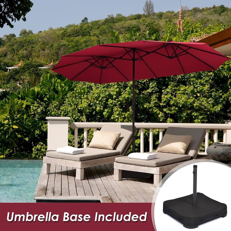 15 Ft Solar LED Patio Double-sided Umbrella Market Umbrella with Weight Base - 15' x 8' (W x H)