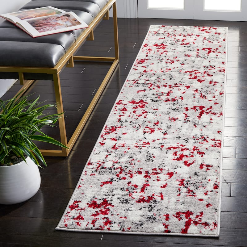 SAFAVIEH Skyler Roumpini Modern Abstract Rug - 2' x 8' Runner - Grey/Red