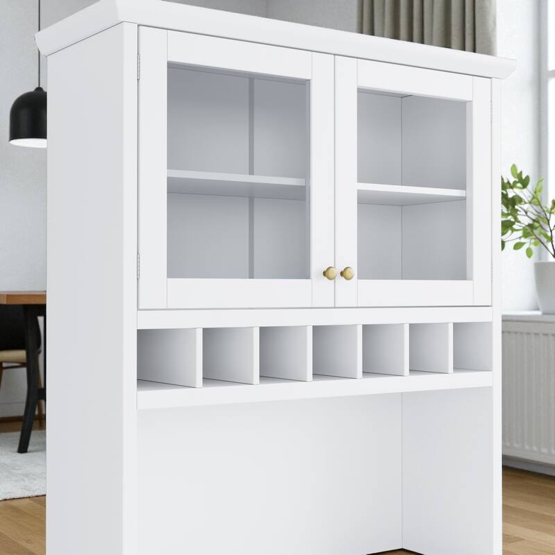 Farmhouse 35" Freestanding Buffet with Hutch, Tall Kitchen Pantry Cabinet with Wine Rack, Drawer, and Adjustable Shelves