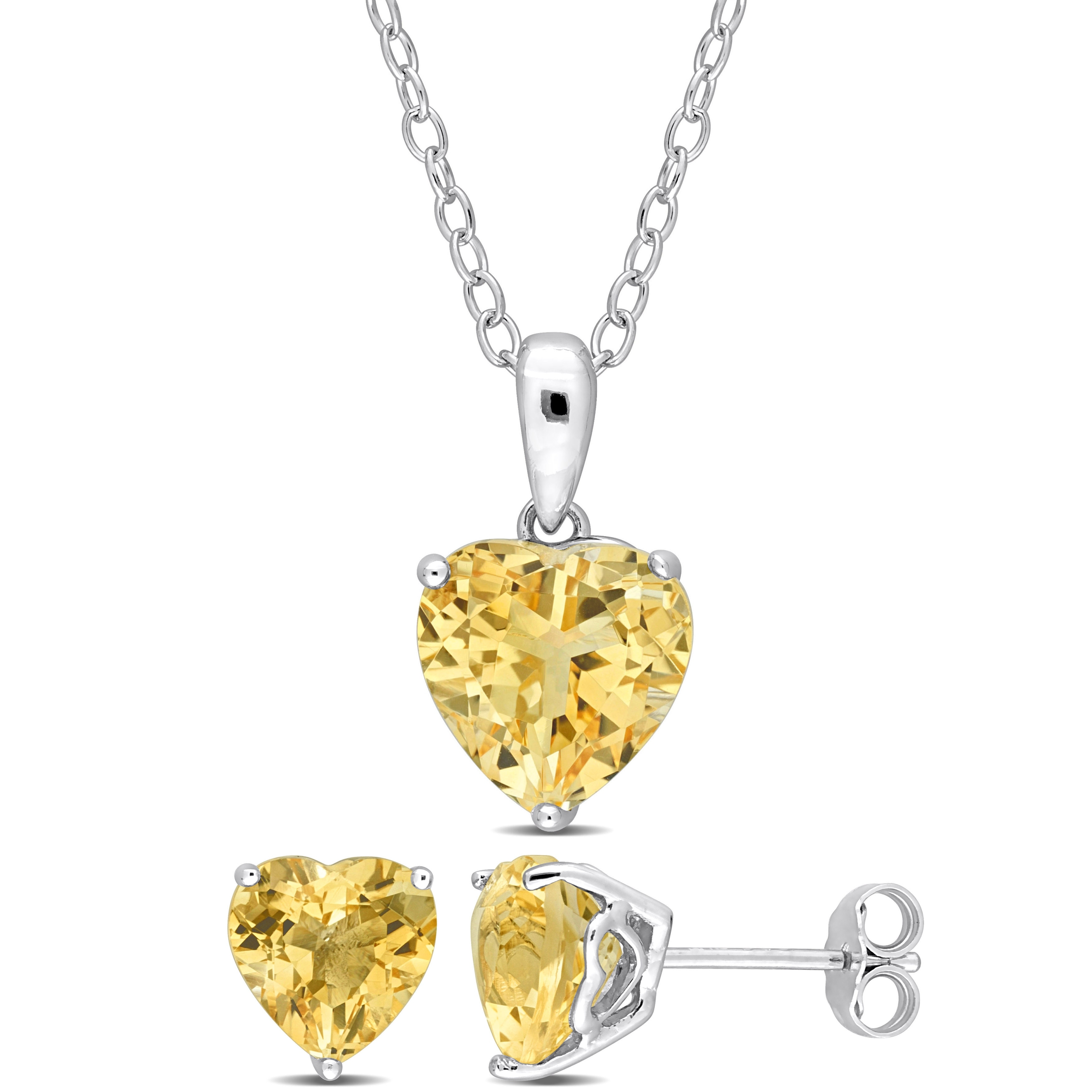 Miadora 4 7/8ct TGW Heart-Shape Citrine Set of Necklace and Earrings in Sterling Silver