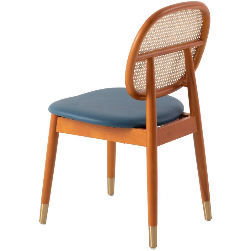 Holbeck Modern Rattan Leather Upholstered Dining Chair with Plush Padding Beech Wood Legs for Stylish Homes Set of 2