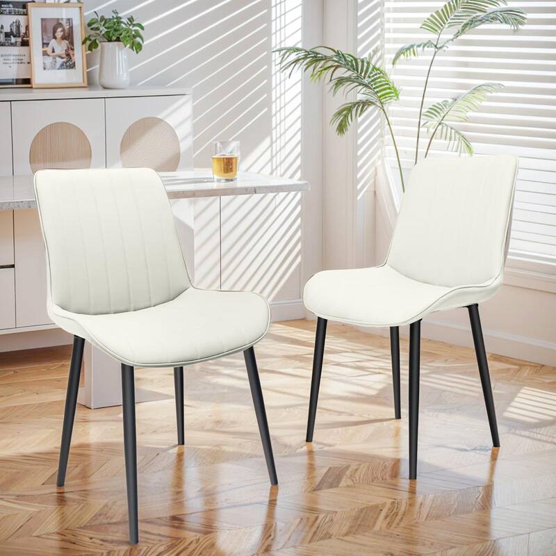 PU Leather Dining Chair with Metal Legs, Wave Pattern Upholstered Armless Chair Set of 4 for Kitchen, Restaurant, Living