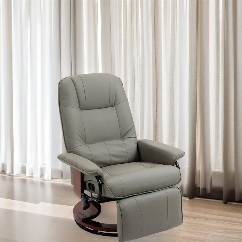 Leather Manual Recliner with Swivel Wood Base Padded Armrest