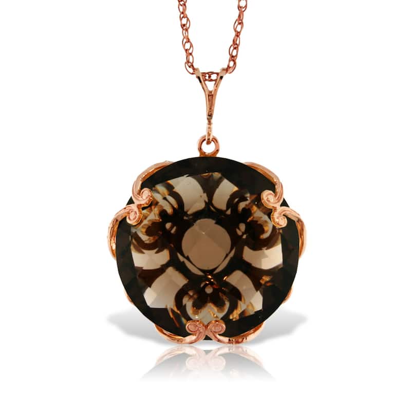 17.0 Carat 14K Solid Gold Round Smoky Quartz Gemstone Necklace