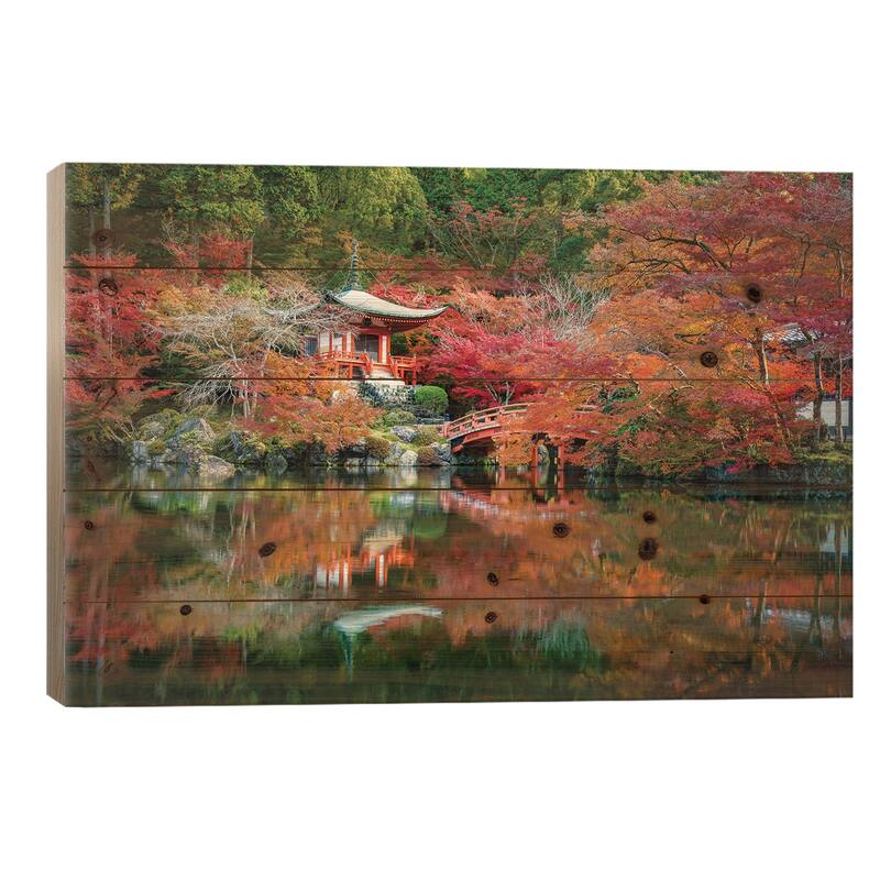 Autumn Leaves At The Daigo-Ji Temple In Kyoto, Japan Print On Wood by Jan Becke - Multi-Color - 18x26x1.5