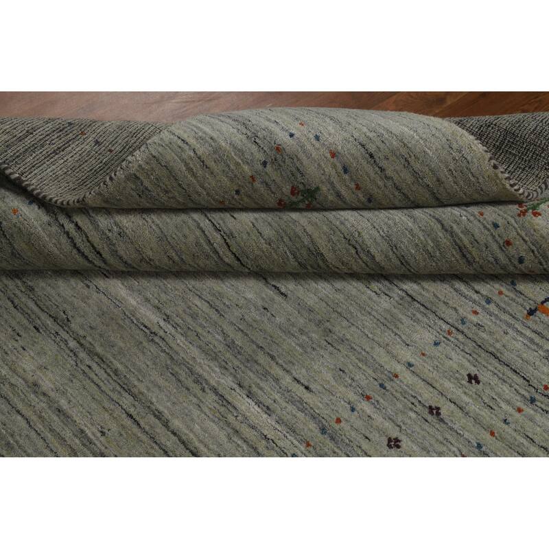 Hand Knotted Oriental 100% Wool Carpet Tribal Animal Pictorial Greys & Charcoal Gabbeh Area Rug - 8' 1'' X 5' 0''