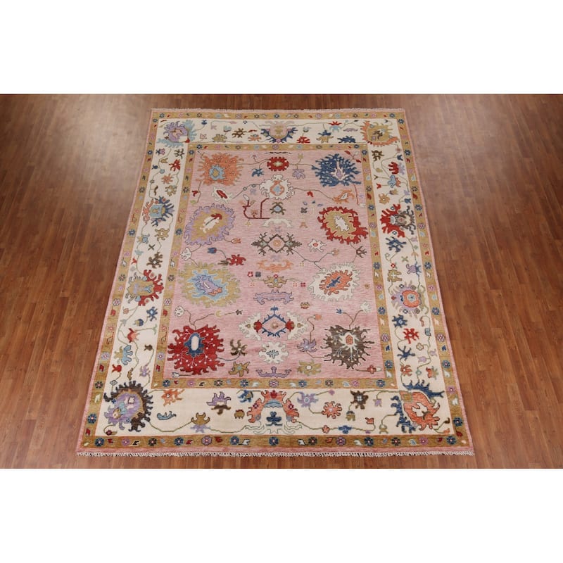 Pink Oushak Oriental Area Rug Handmade Wool Carpet - 8'11" x 11'7"