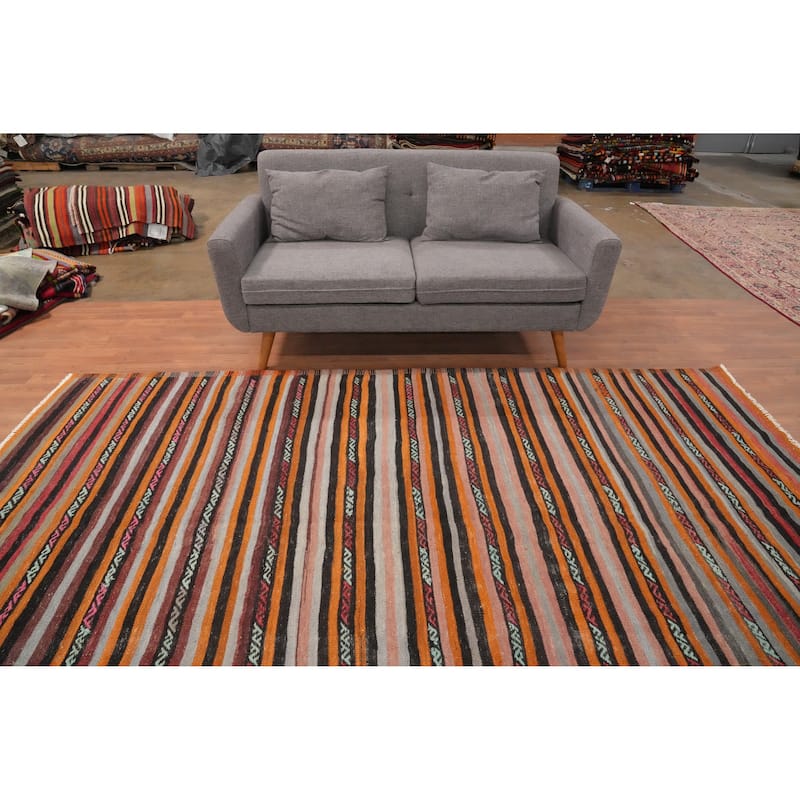 Hand Woven Oriental 100% Wool Carpet Southwestern Tribal Multi-Colored Kilim Area Rug - 9' 9'' X 6' 4''