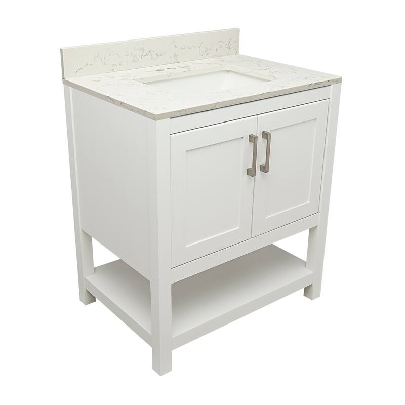 Taos 31" Bathroom Vanity with Cultured Marble Vanity Top Sink in White with White Basin