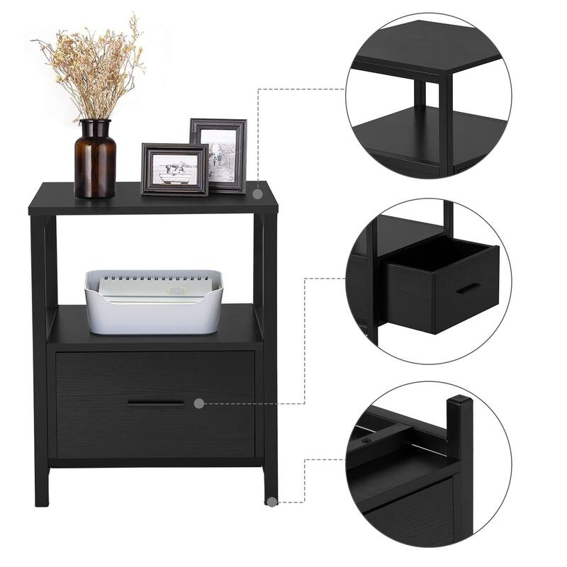 VECELO Nightstand Set of 1/2, Modern Square Side End Table, Living Room, Study Metal Frame