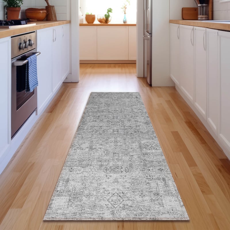 Premium Washable Super Soft Vintage Traditional Mayfield Rug - Gray - 2' 3" x 7' 6"