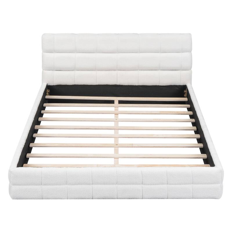 Queen Size Upholstered Platform Bed with Headboard, White
