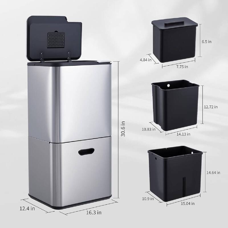 16 Gal Dual Compartment Recycling Bin Kitchen Trash Can