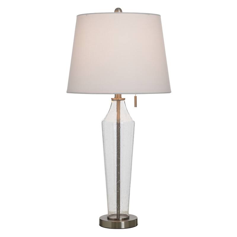StyleCraft Glass Table Lamp - Clear Seeded & Brushed Steel - White Shade