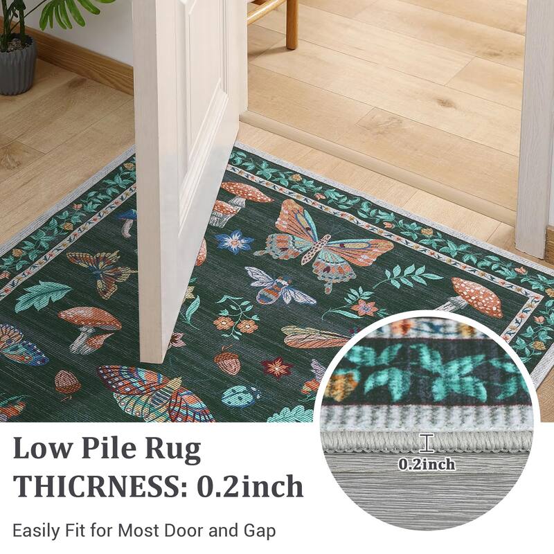 Area Rugs for Living Room Modern Insect Rug Mushroom Pattern Rug Soft Washable Non Slip Low Pile Rug