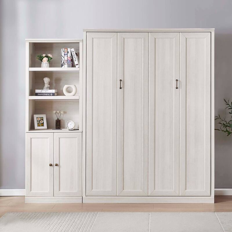 Queen Size Murphy Wall Bed with 1 Side Cabinet Storage Shelf