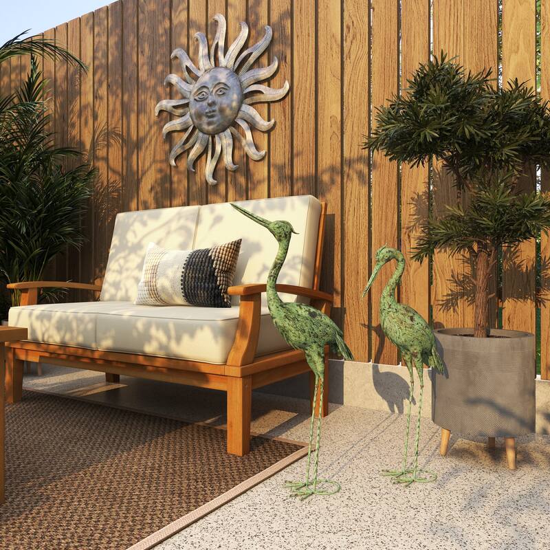 Metal Crane Indoor Outdoor Decorative Garden Sculpture with Coiled U Shaped Feet - Set of 2 Green - Roche River Decor